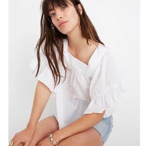 Madewell White Flutter-Sleeve Butterfly Top